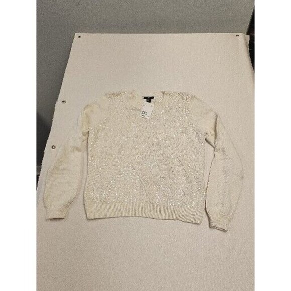H&M Sweater Cable Knit Womens L Ivory Cream Sequin Diamond Holiday Bling NEW - Picture 1 of 6